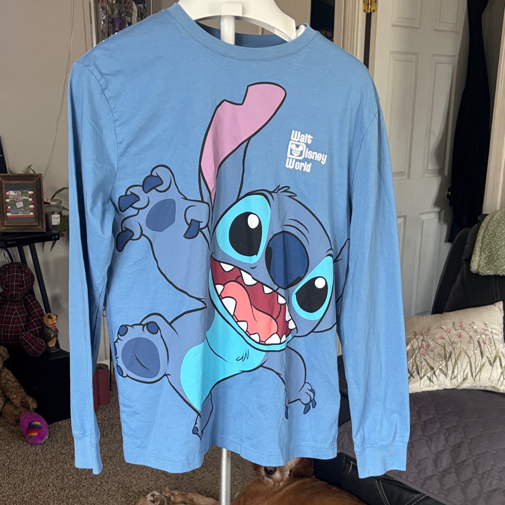 Disney Parks Wdw Stitch Blue Long Sleeve Shirt New 2025 Size M